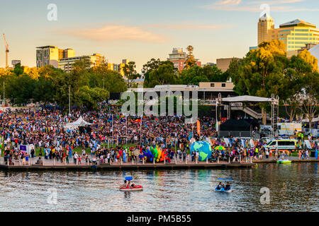 Adelaide, Australia - January 26, 2018: People gathered together to celebrate Australia Day in the city in Elder Park. Stock Photo