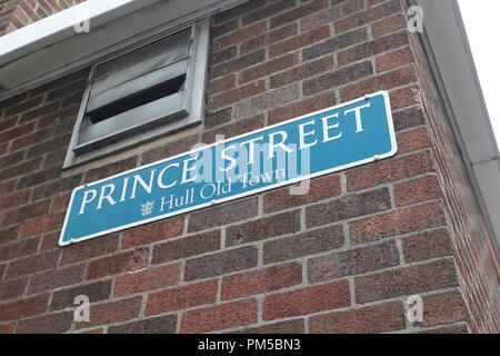 Prince Street sign, Kingston upon Hull, Humberside, East Riding of Yorkshire, UK. Stock Photo