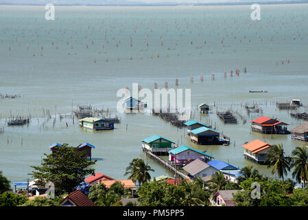 Thailand, Songkhla, Koh Yo, Aquacultural farm, Freshwater fish farming and field bow of nets Stock Photo