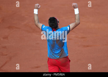 Czech tennis player Jiri Vesely is seen during the Davis Cup, world group, play-off, match Hungary vs Czech Republic, in Budapest, Hungary, on Septemb Stock Photo