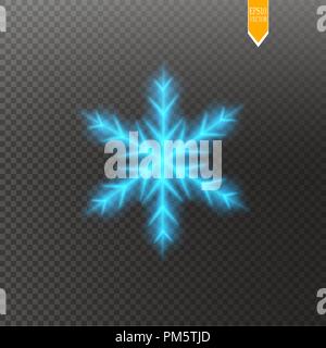 Shine blue snowflake with glitter isolated on transparent background. Christmas decoration with shining sparkling light effect. Vector Stock Vector