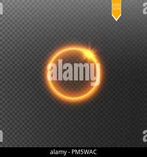 Golden round shining circle frame isolated on transparent background. Beautiful abstract luxury light ring. Vector illustration. Stock Vector