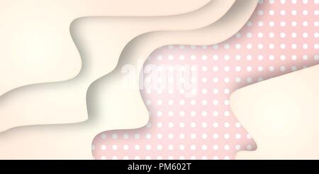Elegant gold wavy paper cut background with place for text. Modern vector backdrop with curved paper layers over dotted halftone pattern Stock Vector