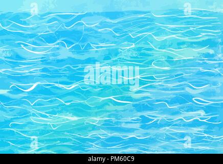 hand-drawn blue water background. Colorful vector background for print decoration. CMYK color space. Stock Vector