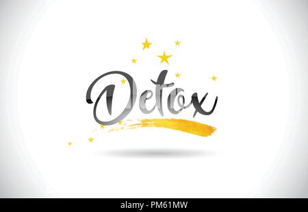 Detox Word Text with Golden Stars Trail and Handwritten Curved Font Vector Illustration. Stock Vector