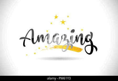 Amazing Word Text with Golden Stars Trail and Handwritten Curved Font Vector Illustration. Stock Vector