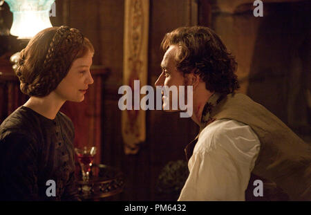 Michael Fassbender (right) as Mr. Rochester and Mia Wasikowska (left) as Jane Eyre in the romantic drama JANE EYRE, a Focus Features release Stock Photo