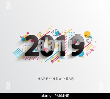 Modern creative new 2019 year design card with geometric shapes on background for your seasonal holidays flyers, greetings and invitations cards and christmas themed congratulations and banners.Vector Stock Vector