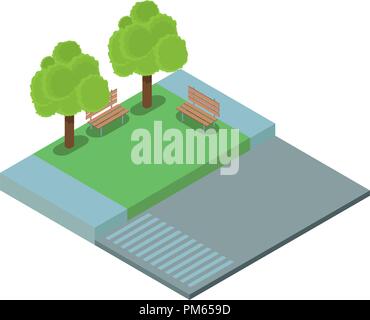 Park landscape isometric design composition with gazebo statue fountain ...