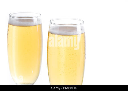 Champagne glasses isolated on white background. Copyspace Stock Photo