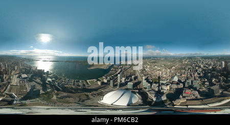 360 degree panoramic view of CN Tower, Toronto, unobstructed view from the Sky Pod