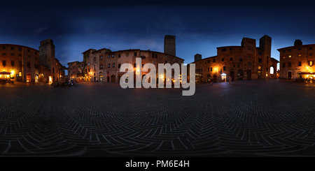 360 degree panoramic view of Piazza della Cisterna, San Gimignano