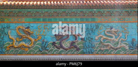 Details of the famous nine dragons wall in the Forbidden city, Beijing, China Stock Photo