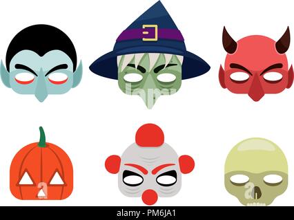 Vector illustration of a set of mask for halloween Stock Vector