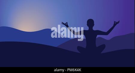 meditation yoga on high mountain in sunrise background vector illustration EPS10 Stock Vector