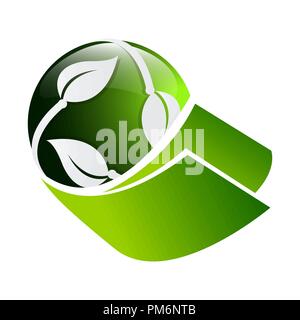 3D circle green leaf ecology nature element vector icon. leaf logo and abstract organic leaf logo. leaf with globe vector Stock Vector