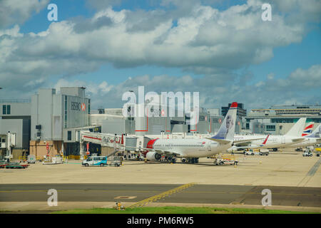 Gatwick, JUL 27: The beautiful Gatwick airport with airplane on JUL 27, 2017 at Gatwick, United Kingdom Stock Photo