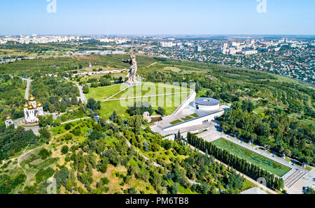 View of Mamayev Kurgan, a hill with a memorial complex commemorating the Battle of Stalingrad. Volgograd, Russia Stock Photo