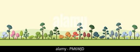 Landscape with some trees, four seasons, panorama Stock Vector