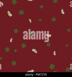 Maple and oak leaf green pattern seamless. Vector illustration. Red background. Stock Vector