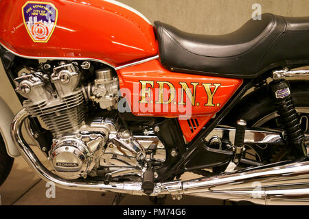 A closed up view o FDNY Dream Bike display in National 9/11 Memorial & Museum.New York City.USA Stock Photo