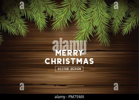 Festive christmas background design with fir tree branches and clippings on a vintage wooden background. Vector illustration. Stock Vector