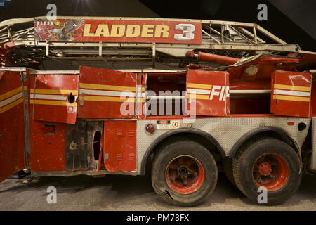 Crushed FDNY fire truck, ladder 3,National September 11 Memorial & Museum. New York City,USA Stock Photo