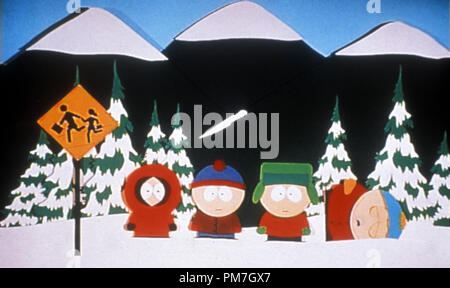 Film Still from 'South Park' Kenny McCormick, Stan Marsh, Kyle Broslofski, Eric Cartman © 1997 Comedy Central / Braniff Productions  File Reference # 31013124THA  For Editorial Use Only - All Rights Reserved Stock Photo