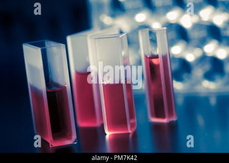 Quartz cuvettes for Chromatography and spectrophotometry in the study of liquids Stock Photo