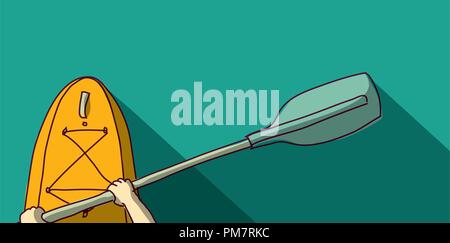 Hand rowing in kayak water sport flat top view Stock Vector