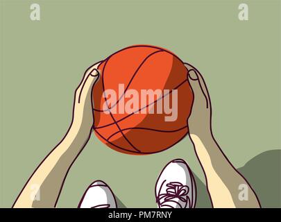 Sport Basketball hands feet and ball top view Stock Vector