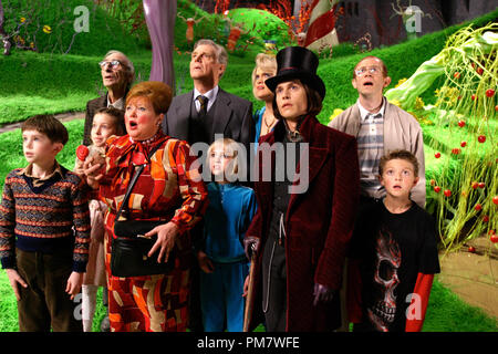 'Charlie and the Chocolate Factory' Freddie Highmore, Julia Winter, David Kelly, Franziska Troegner, James Fox, Annasophia Robb, Missi Pyle, Johnny Depp, Adam Godley, Jordan Fry Stock Photo