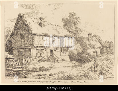 Old Cottages. Dated: 1806. Medium: pen-and-tusche lithograph. Museum: National Gallery of Art, Washington DC. Author: William Henry Pyne. Stock Photo
