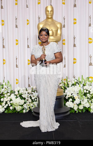 Oscar-winning actress Octavia Spencer, winner for Performance by an Actress in a Supporting Role, poses backstage for the media during the live ABC Televison Network broadcast of the 84th Annual Academy Awards from the Hollywood and Highland Center, in Hollywood, CA, Sunday, February 26, 2012. Stock Photo