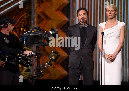 Robert Downey Jr. and Gwyneth Paltrow present during the live ABC Television Network broadcast of the 84th Annual Academy Awards from the Hollywood and Highland Center, in Hollywood, CA, Sunday, February 26, 2012. Stock Photo