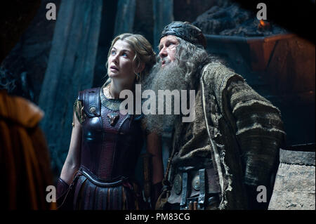 (L-r) ROSAMUND PIKE as Andromeda and BILL NIGHY as Hephaestus in Warner Bros. Pictures’ and Legendary Pictures’ action adventure “WRATH OF THE TITANS,” a Warner Bros. Pictures release. Stock Photo