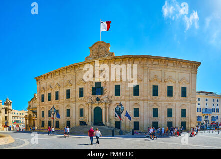 VALLETTA, MALTA - JUNE 17, 2018: The Auberge de Castille mansion is one of the most beautiful edifices of the city, located in Castille Place, it's us Stock Photo