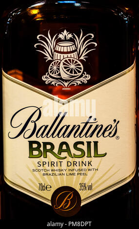Ballantine's Finest Blended Scotch whisky seen on store shelves. It is the world's second highest selling Scotch whisky and won many accolades and awards for its products. Stock Photo
