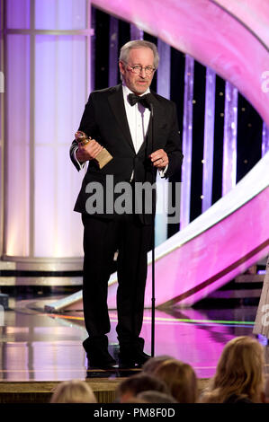 Accepting the Golden Globe for BEST ANIMATED FEATURE FILM for “The Princess And The Frog” is Steven Spielberg at the 69th Annual Golden Globe Awards at the Beverly Hilton in Beverly Hills, CA on Sunday, January 15, 2012. Stock Photo