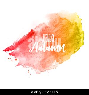 Shiny Hello Autumn Watercolor Splash Background. Vector Illustration Stock Vector