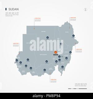 Sudan map with borders, cities, capital and administrative divisions. Infographic vector map. Editable layers clearly labeled. Stock Vector