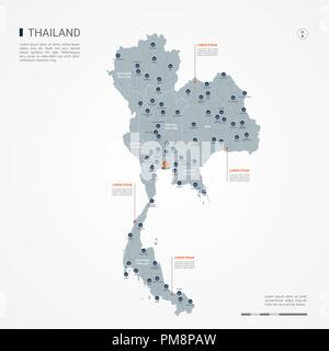 Thailand map with borders, cities, capital and administrative divisions. Infographic vector map. Editable layers clearly labeled. Stock Vector