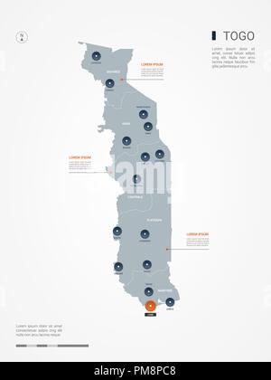 Togo map with borders, cities, capital and administrative divisions. Infographic vector map. Editable layers clearly labeled. Stock Vector