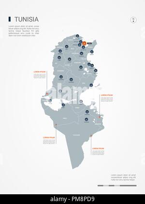 Tunisia map with borders, cities, capital and administrative divisions. Infographic vector map. Editable layers clearly labeled. Stock Vector