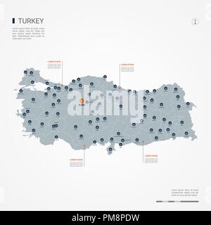 Turkey map with borders, cities, capital and administrative divisions. Infographic vector map. Editable layers clearly labeled. Stock Vector