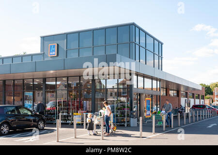 Aldi supermarket, Gogmore Lane, Chertsey, Surrey, England, United Kingdom Stock Photo