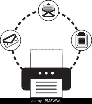 printer machine with envelope and clipboard Stock Vector