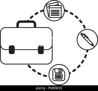 portfolio briefcase with documents and floppy Stock Vector