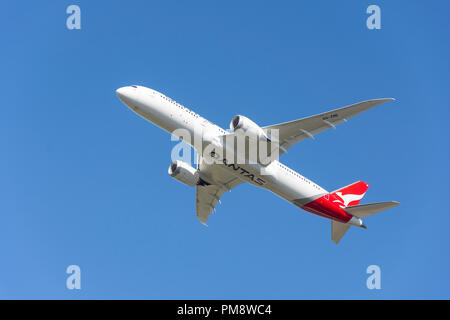 Qantas Airways Boeing 787-9 Dreamliner aircraft taking off from Heathrow Airport, Greater London, England, United Kingdom Stock Photo
