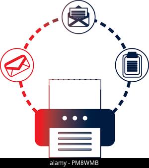 printer machine with envelope and clipboard Stock Vector